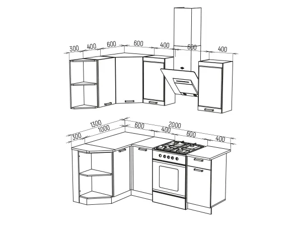 Угловой кухонный гарнитур Техно 1.3*1.4 м Вариант 3 (Миф) в Нягани - nyagan.mebel-e96.ru