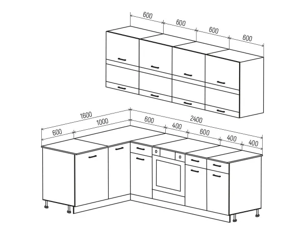 Угловой кухонный гарнитур Техно 1.6*2.4 м Вариант 3 (Миф) в Нягани - nyagan.mebel-e96.ru