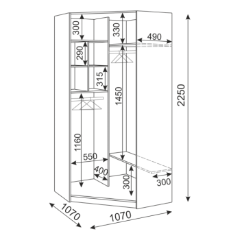 Угловой шкаф Тиффани М35 с зеркалом (Риннер) в Нягани - nyagan.mebel-e96.ru